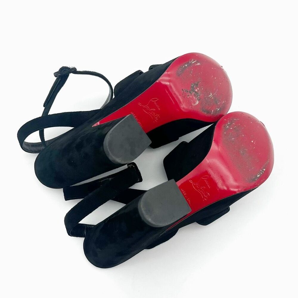 CHRISTIAN LOUBOUTIN Superyaz Platform Heels Size 37.5 Black Suede Ankle Strap - Picture 8 of 12